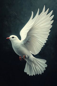 Vleugels van Vrede Witte Duif in Elegante Vlucht van Eva Lee