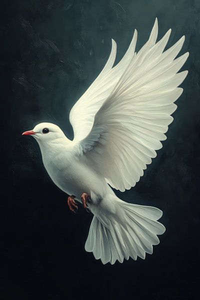 Vleugels van Vrede Witte Duif in Elegante Vlucht van Eva Lee