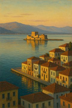 Nafplio Evening Serenity – Light on Bourtzi Castle