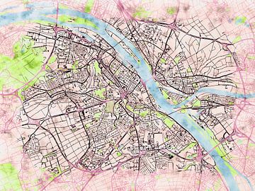 Karte von Mainz im stil 'Soothing Spring' von Maporia