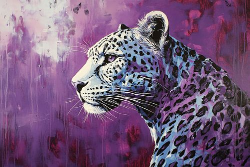 Luipaard schilderij in paars blauw