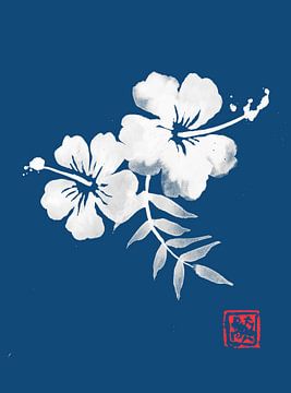 hibiscus in blauw van Péchane Sumie