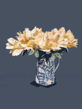 Gelbe Blumen in einer blauen Vase von Studio Carper