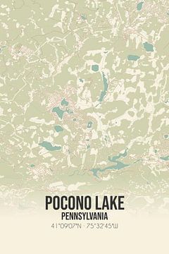 Carte ancienne de Pocono Lake (Pennsylvanie), USA. sur Rezona