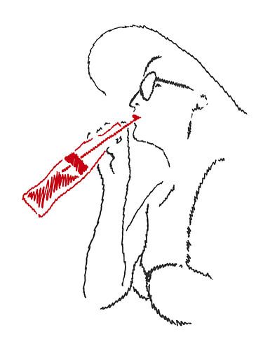 Zon, zee en een koude Coca Cola (lijntekening portret vrouw bikini zonnebril zomer vakantie genieten
