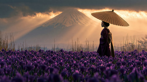 Gouden Dageraad boven Mount Fuji van Egon Zitter