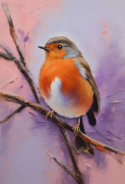 Abstraktes Rotkehlchen-Vogel-Portrait-Gemälde von MIROKKU