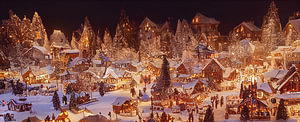 Panorama Kleines Weihnachtsdorf im Winterkleid Illustration
