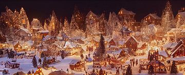 Panorama Klein Kerstdorp in de Illustratie van het Winterkleed van Animaflora PicsStock