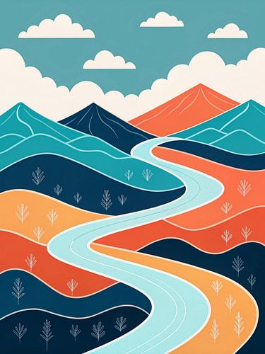 Kronkelige rivier door kleurrijke bergen