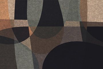 Abstracte organische vormen en lijnen. Geometrische kunst in retrostijl in grijs, bruin, geel 3 van Dina Dankers