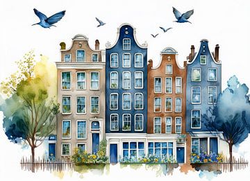 Grachten huizen van Thea Mekkelholt