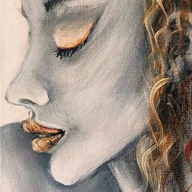 Krullen en Lippen, Goud Grijs van Krista Kitsz Art