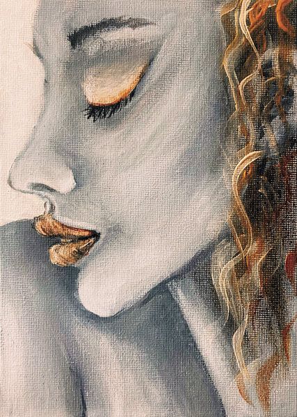 Boucles et lèvres, Gold Grey par Krista Kitsz Art