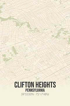 Vintage landkaart van Clifton Heights (Pennsylvania), USA. van MijnStadsPoster