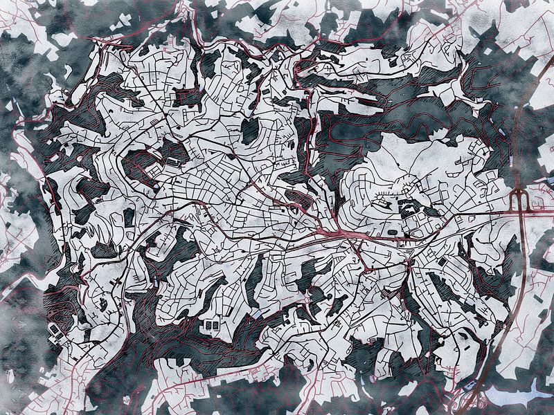 Map of Remscheid with the style 'White Winter' by Maporia