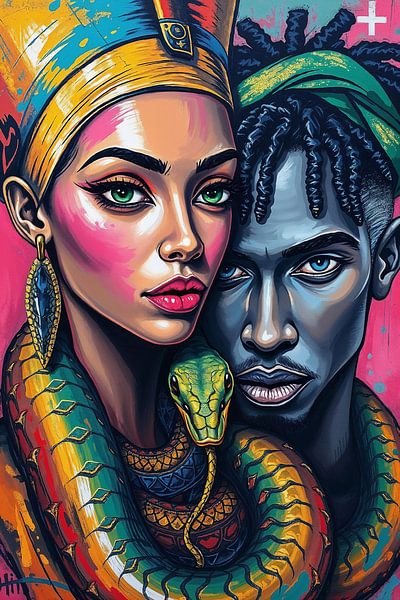 Portrait - Beau couple avec serpent - Diversité culturelle par Liona Toussaint