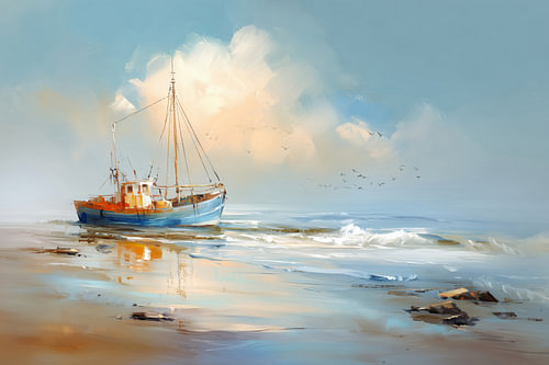 Un bateau de pêche isolé sur la plage