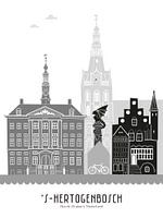 Skyline illustratie stad Den Bosch zwart-wit-grijs