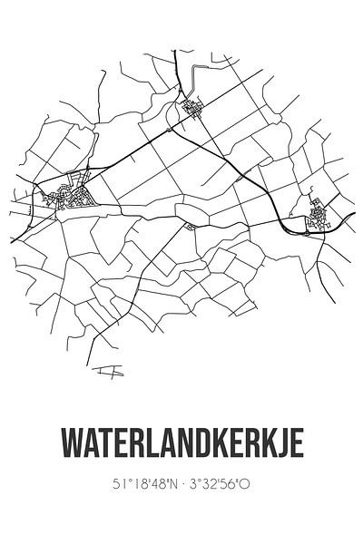 Waterlandkerkje (Zeeland) | Carte | Noir et Blanc par Affiches de lieux