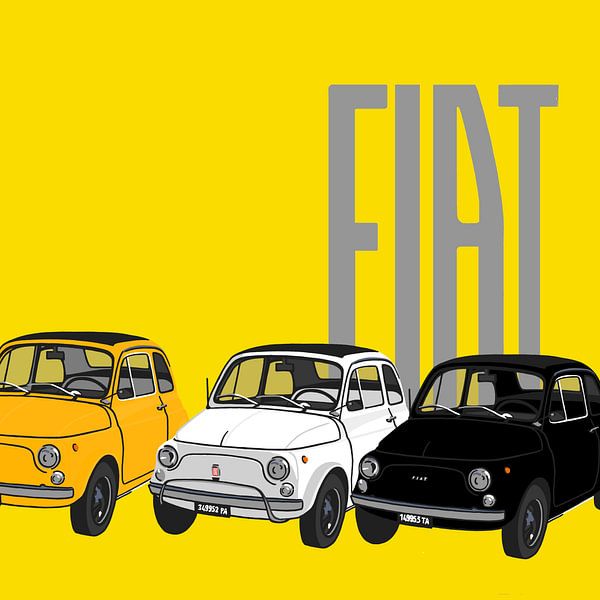 Fiats 500 op geel van Jole Art (Annejole Jacobs - de Jongh)