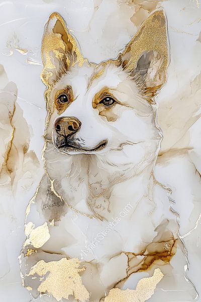 Golden dog on neutral background by Imperial Art House