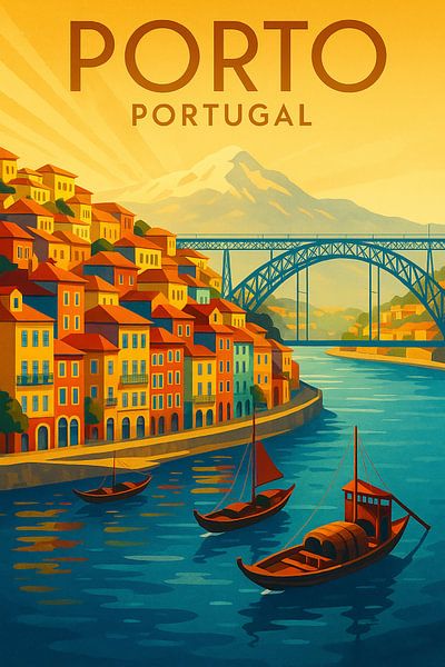 Vintage Porto Portugal Travel Poster Print par Travel Shop