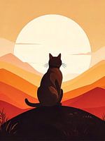 Silhouette minimaliste du chat et du soleil