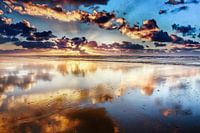 coast with beach and North Sea at sunset