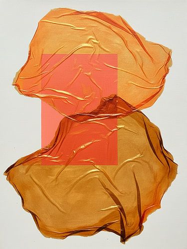 Organisch & abstrakt. Transparente Texturen in warmem Orange, Koralle und Goldgelb.