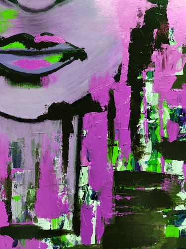 Modern, Abstract Portret van een Vrouw in Roze, Groen
