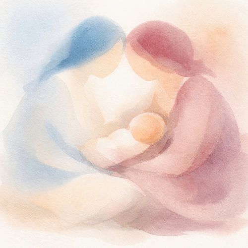 Lesbische moeders met pasgeboren baby (AI) (liefde, spiritualiteit, abstract, schilderij, LHBTI, liefde, familie)