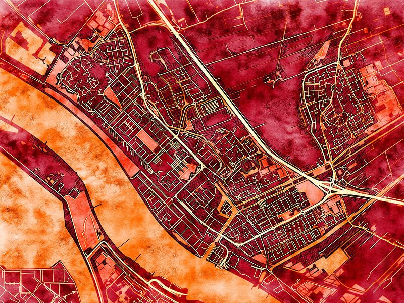 Map of Maassluis with the style 'Amber Autumn' by Maporia