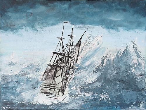 Sailing ship in a storm