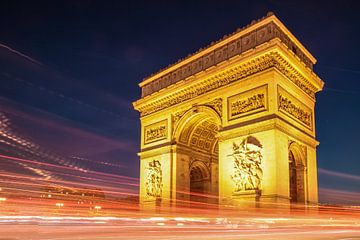 Arc de Triomphe de l'Étoile in Parijs 's nachts van Christian Müringer