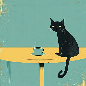 Kat en koffie van Poster Art Shop