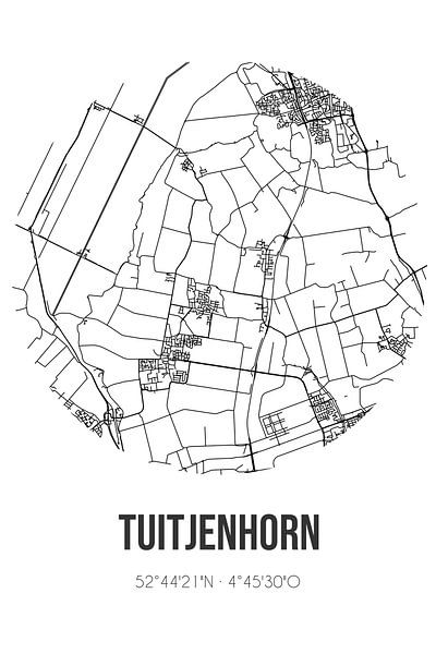 Tuitjenhorn (North-Holland) | Map | Black and White by Prints of Place