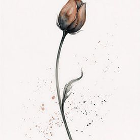 Minimalist Terracotta Tulip Bud Watercolor Art Print by VICTOR S