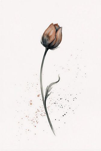 Minimalist Terracotta Tulip Bud Watercolor Art Print