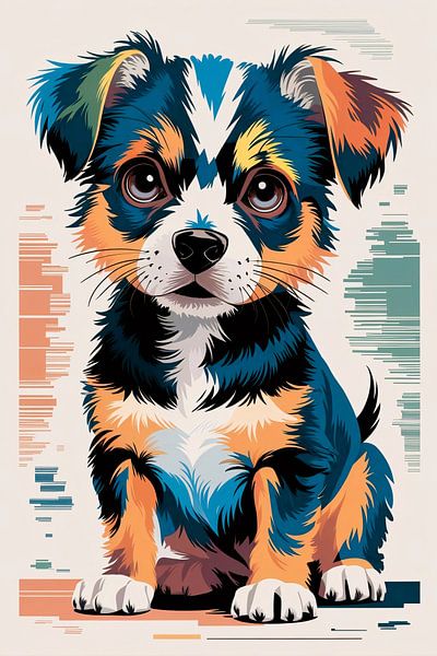 Colourful modern puppy illustration by Art & Soul Creations