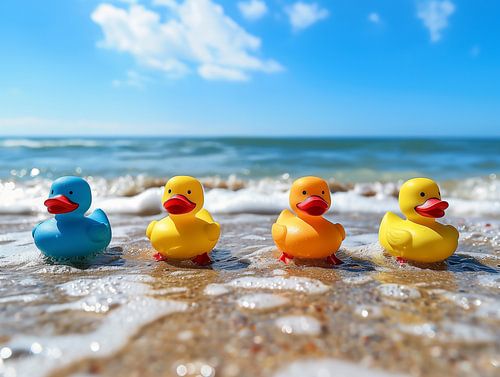 Colourful rubber ducks take a trip to the beach