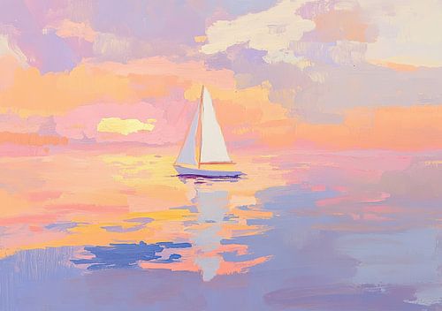 Sailboat ocean sea nature sunset fauvism pastel by Niklas Maximilian