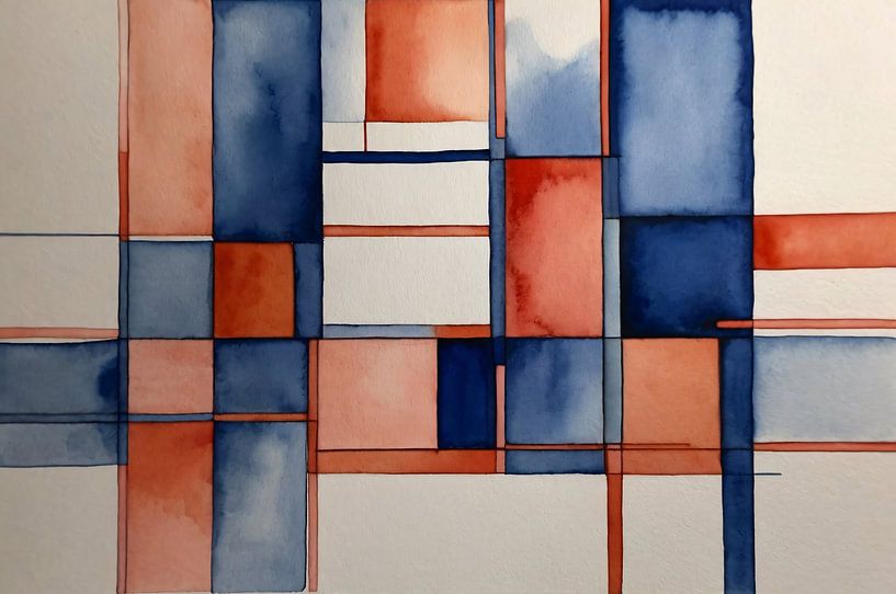 Blaue und rote abstrakte Kunst in Aquarell von Art & Soul Creations