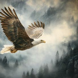 Eagle Freedom Above Misty Mountains - Majestic Scene by Beeld Creaties Ed Steenhoek | Photography and Artificial Images