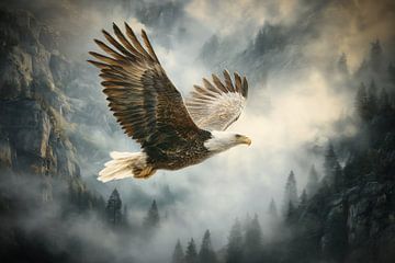Eagle Freedom Above Misty Mountains - Majestic Scene