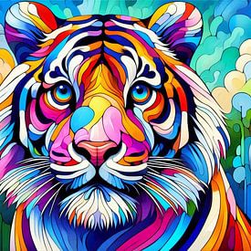 Kleurrijke Abstracte Tijgerkop in Moderne Kunststijl van Digital Picture Art