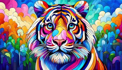 Colourful Abstract Tiger Head in Modern Art Style