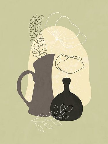 Minimalistisch stilleven met een kan en een vaas