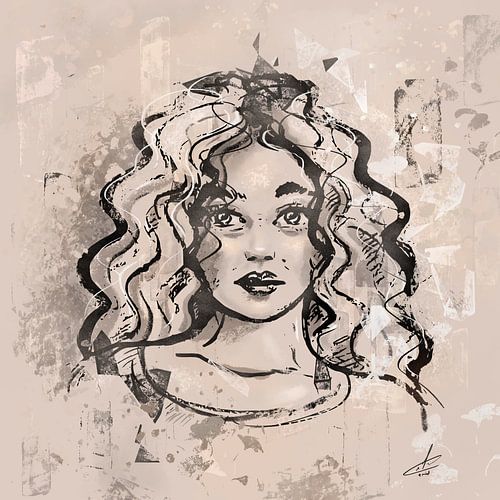 Portret van een vrouw - digitaal geschilderde houtskool tekening
