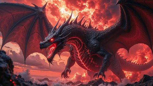 Fantasy Gothic Wall Art: VORZAKHEN - A Black Dragon in the Fire of Fury